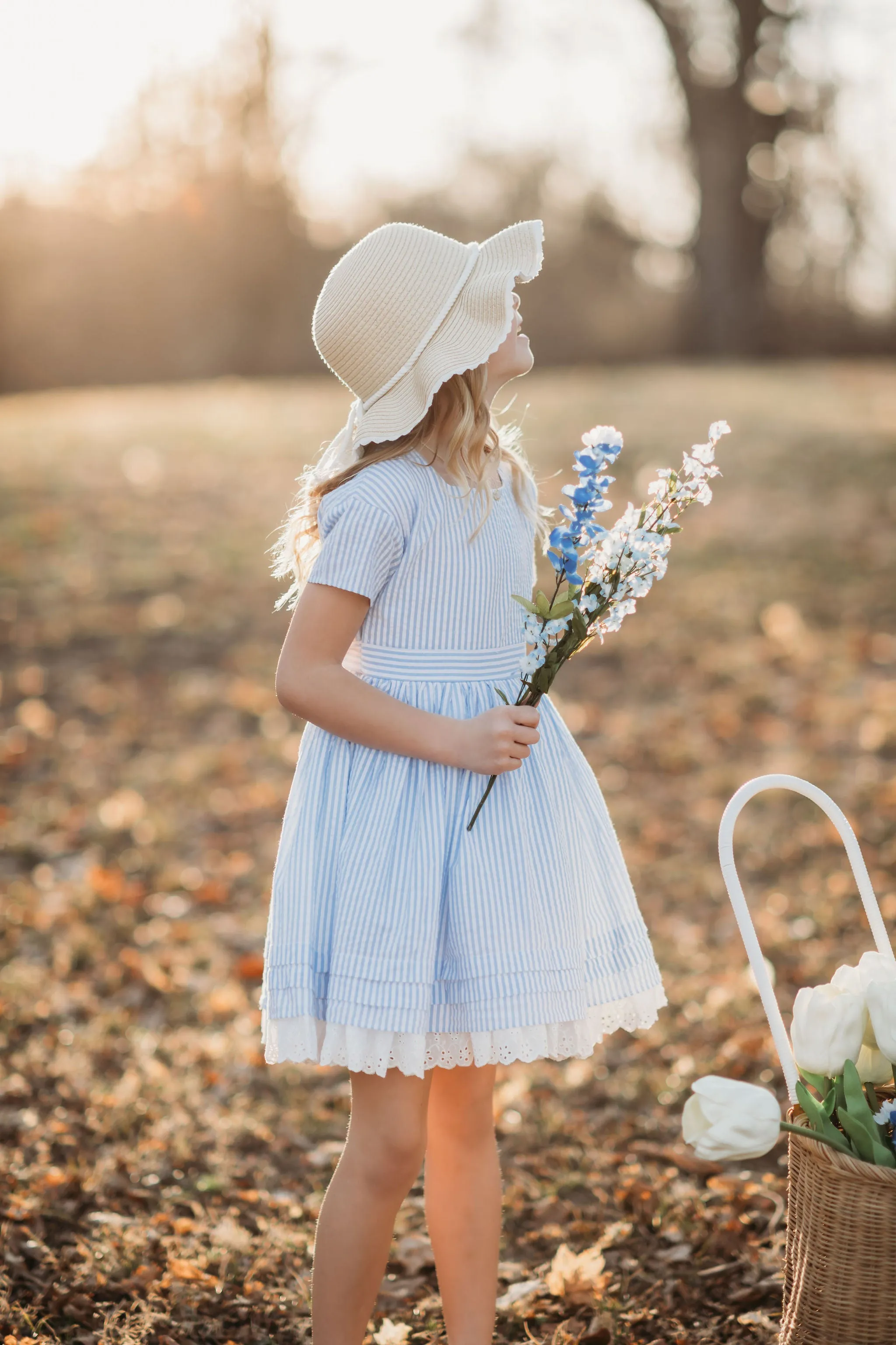 Madeline Blue and White Striped Seersucker Dress