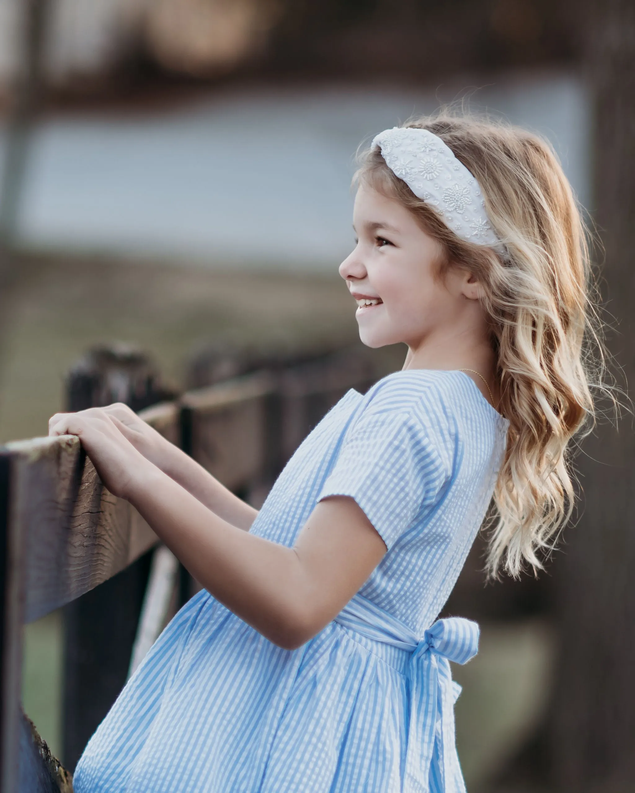 Madeline Blue and White Striped Seersucker Dress