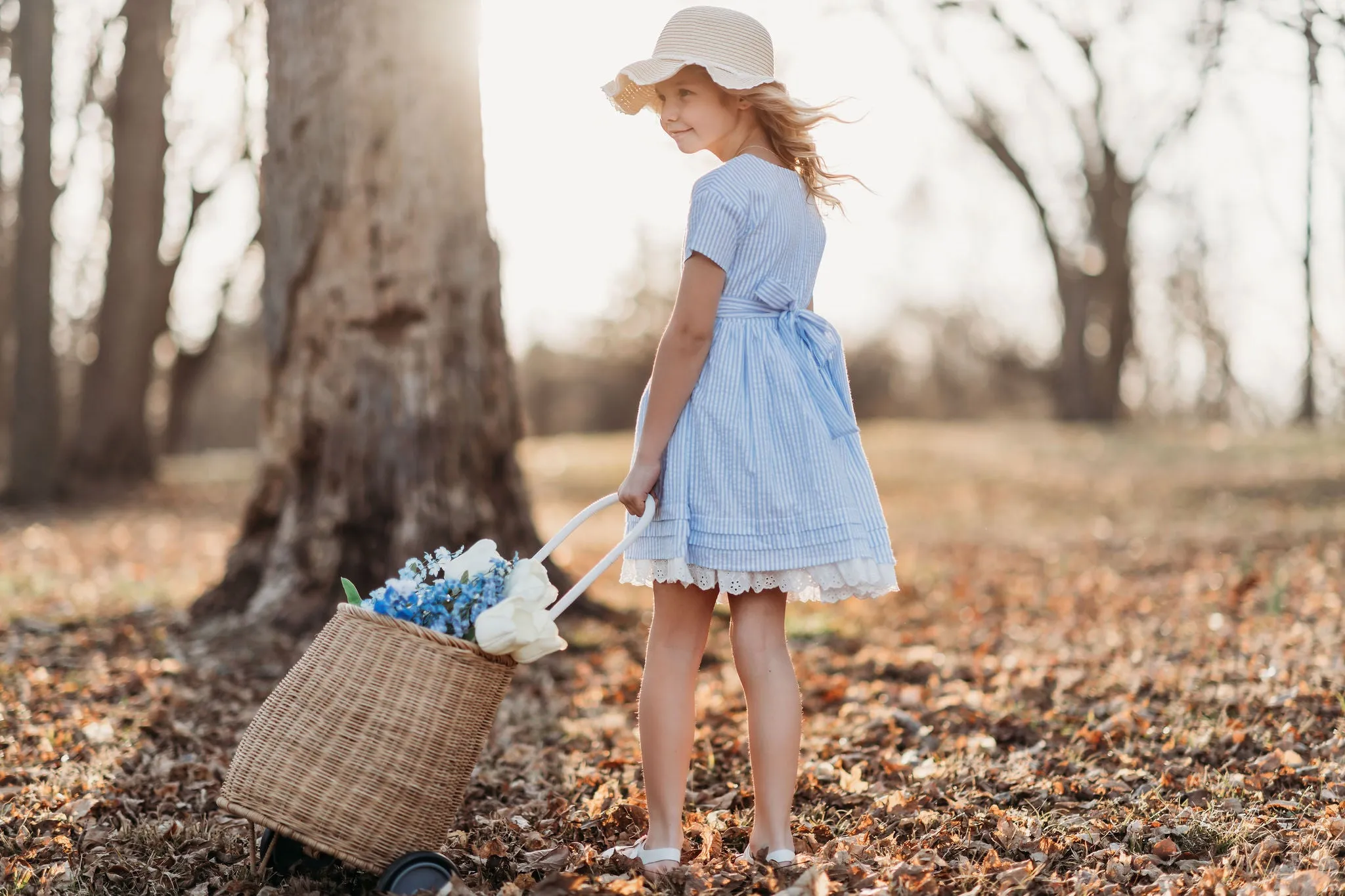 Madeline Blue and White Striped Seersucker Dress