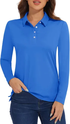 MAGCOMSEN Women's Polo Shirts Long Sleeve Golf T Shirt Quick Dry UPF 50  Sun Protection Lightweight Athletic Tennis Shirts
