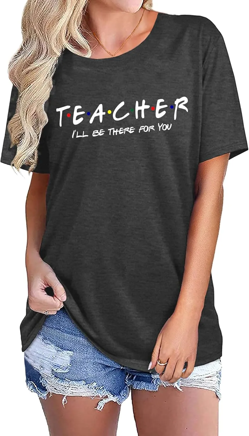 PECHAR Teacher Shirts Women Funny Teach Printed Graphic Tshirt Short Sleeve T-Shirt Blouse Teacher Gifts Tops Tee