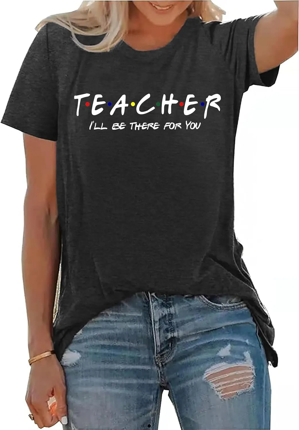 PECHAR Teacher Shirts Women Funny Teach Printed Graphic Tshirt Short Sleeve T-Shirt Blouse Teacher Gifts Tops Tee