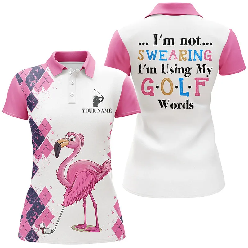 Pink Argyle Flamingo Custom Womens Sleeveless Polo Shirt I'M Not Swearing, I'm Using My Golf Words
