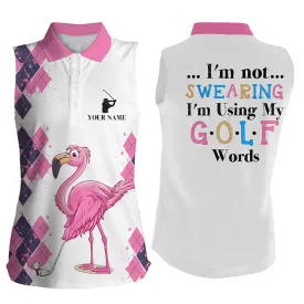 Pink Argyle Flamingo Custom Womens Sleeveless Polo Shirt I'M Not Swearing, I'm Using My Golf Words