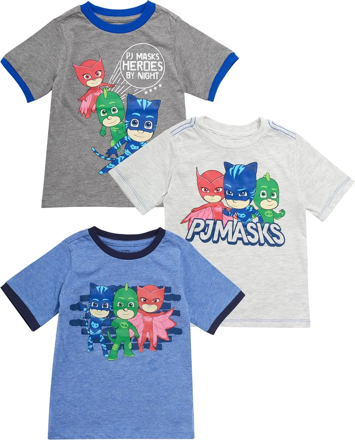 PJ Masks Toddler Boys T-Shirts 3-Pack Clothes for Boys Featuring Catboy, Gekko, and Owlette