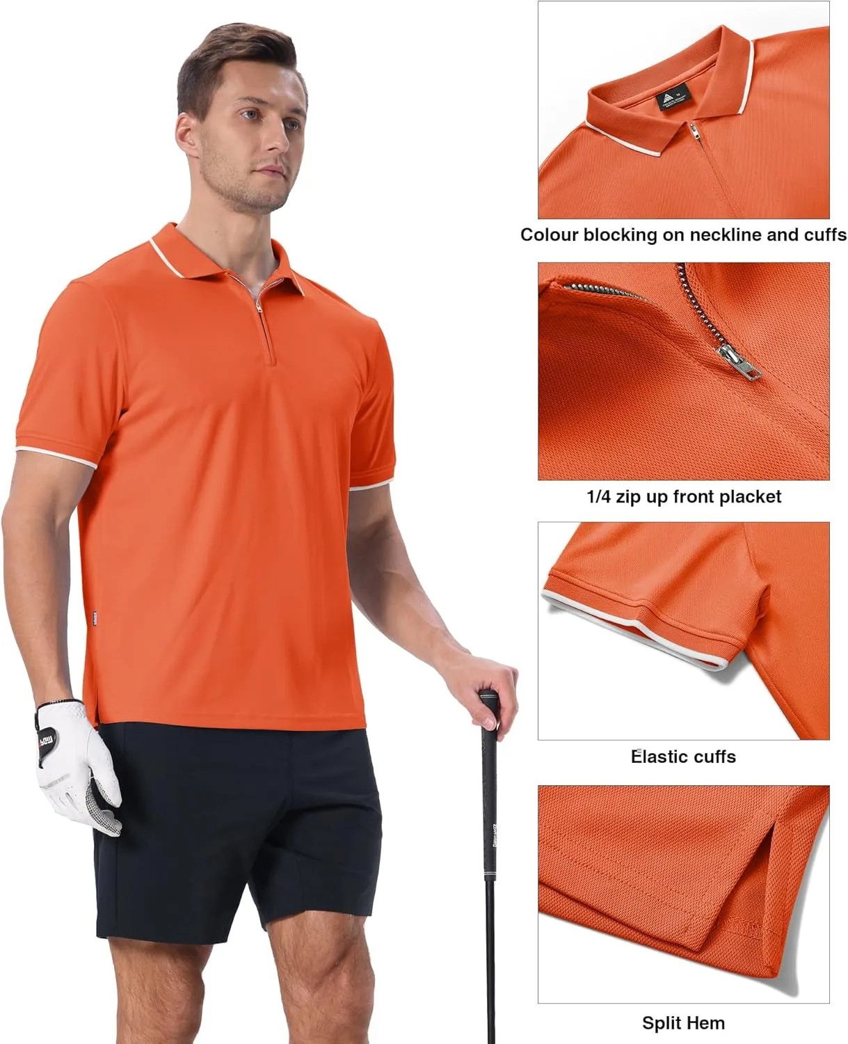 Polo Shirts for Men Zipper Moisture Wicking Golf Shirts Short Sleeve Casual Quarter Zip Polo T Shirt