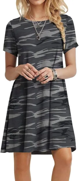 POPYOUNG 2025 Women's Summer Casual T-Shirt Dresses Crew Neck Beach Cover Up Sun Dress
