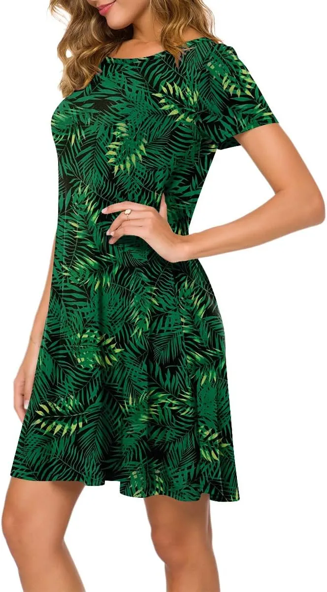 POPYOUNG 2025 Women's Summer Casual T-Shirt Dresses Crew Neck Beach Cover Up Sun Dress