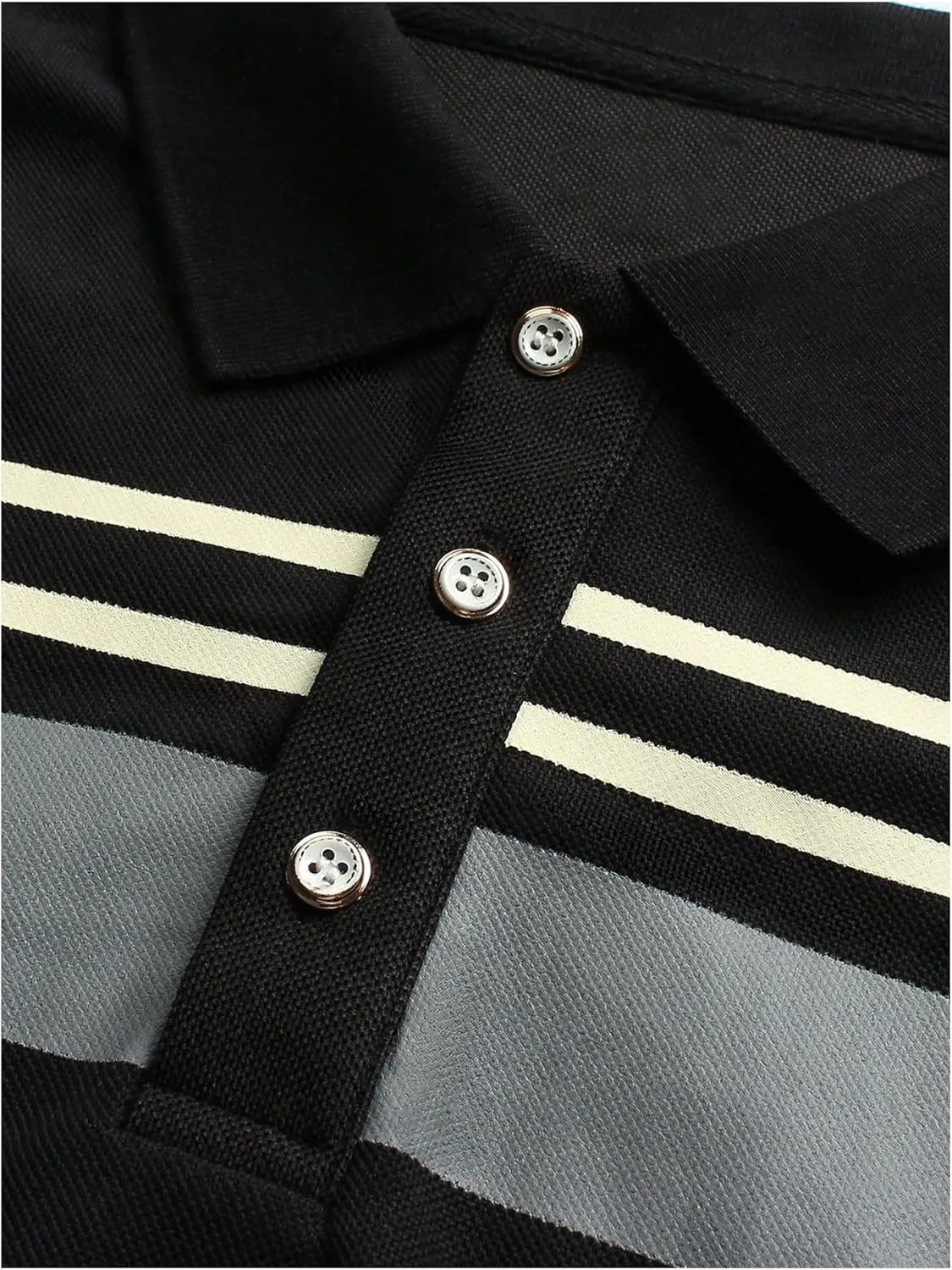 SOLY HUX Men's Casual Golf Shirts Short Sleeve Button Down Striped Collared Shirts Summer Work T-Shirt