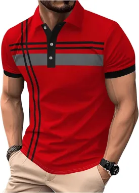 SOLY HUX Men's Casual Golf Shirts Short Sleeve Button Down Striped Collared Shirts Summer Work T-Shirt