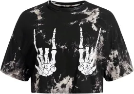 SOLY HUX Women's Plus Size T Shirt Tie Dye Skull Graphic Print Half Sleeve Tee Crop Tops