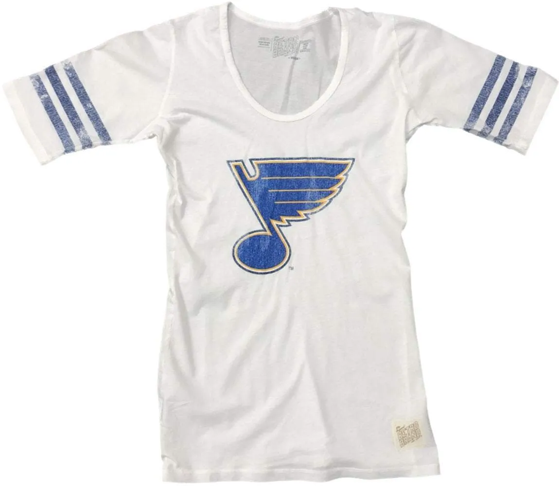 St. Louis Blues Retro Brand WOMEN White Vintage 1/4 Sleeve Fitted T-Shirt