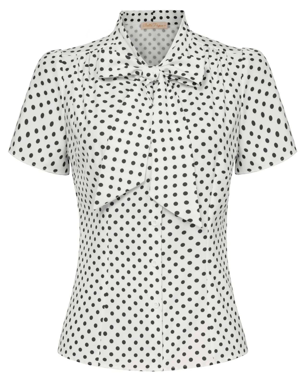 Summer Short Sleeve Office Button Down Blouse Stripe Shirt Tops with Bow Tie