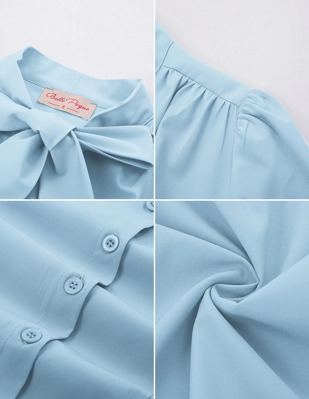 Summer Short Sleeve Office Button Down Blouse Stripe Shirt Tops with Bow Tie
