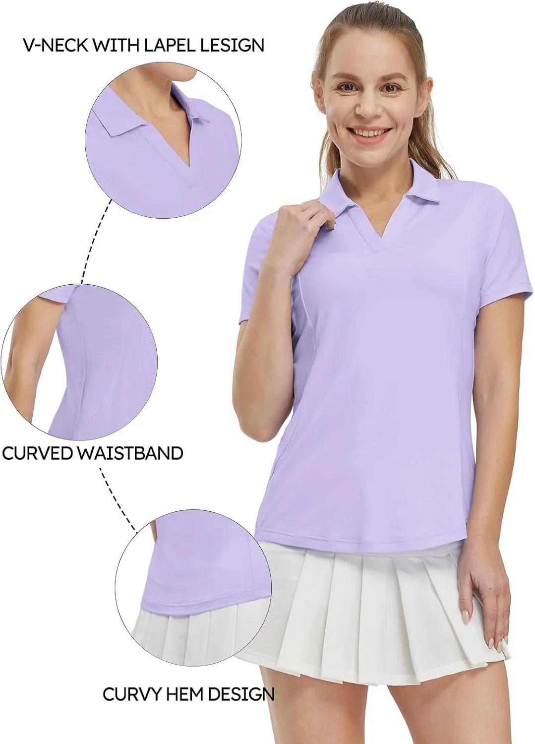 TBMPOY Women's Polo Shirts Short Sleeve V-Neck Golf Tennis Shirts Quick Dry UPF 50  Sun Protection Collared Shirt