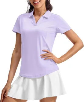 TBMPOY Women's Polo Shirts Short Sleeve V-Neck Golf Tennis Shirts Quick Dry UPF 50  Sun Protection Collared Shirt