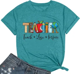 Teacher Shirts for Women Funny Heart Graphic Teaching Life Tshirt Teacher Day Gift Tops Tee Back to School