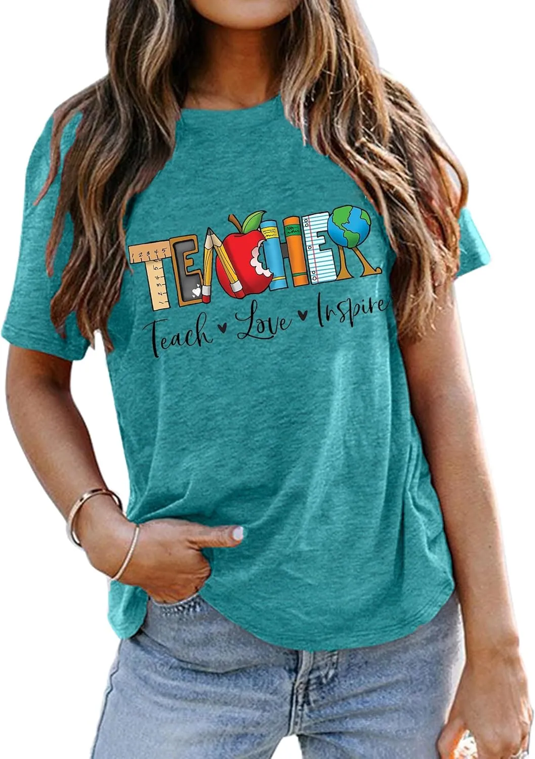 Teacher Shirts for Women Funny Heart Graphic Teaching Life Tshirt Teacher Day Gift Tops Tee Back to School