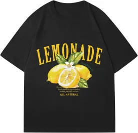 Verdusa Women's Fruit Letter Print Oversized T Shirt Retro Vintage Round Neck Drop Shoulder Tee Tops
