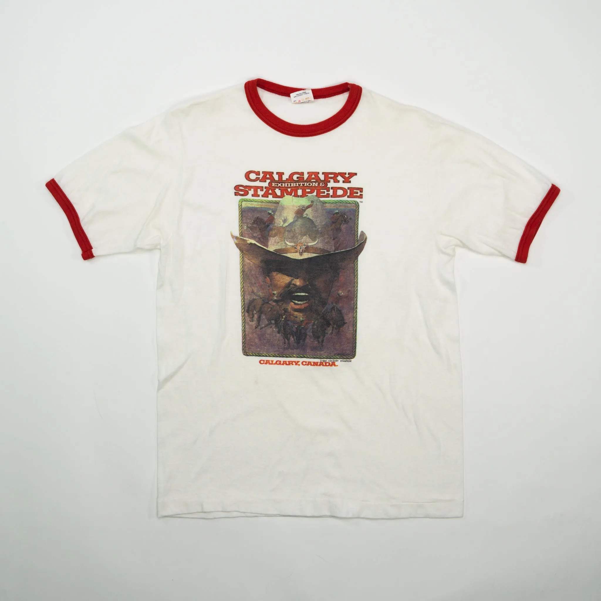 Vintage '81 White   Red Calgary Stampede Ringer Tee (S)