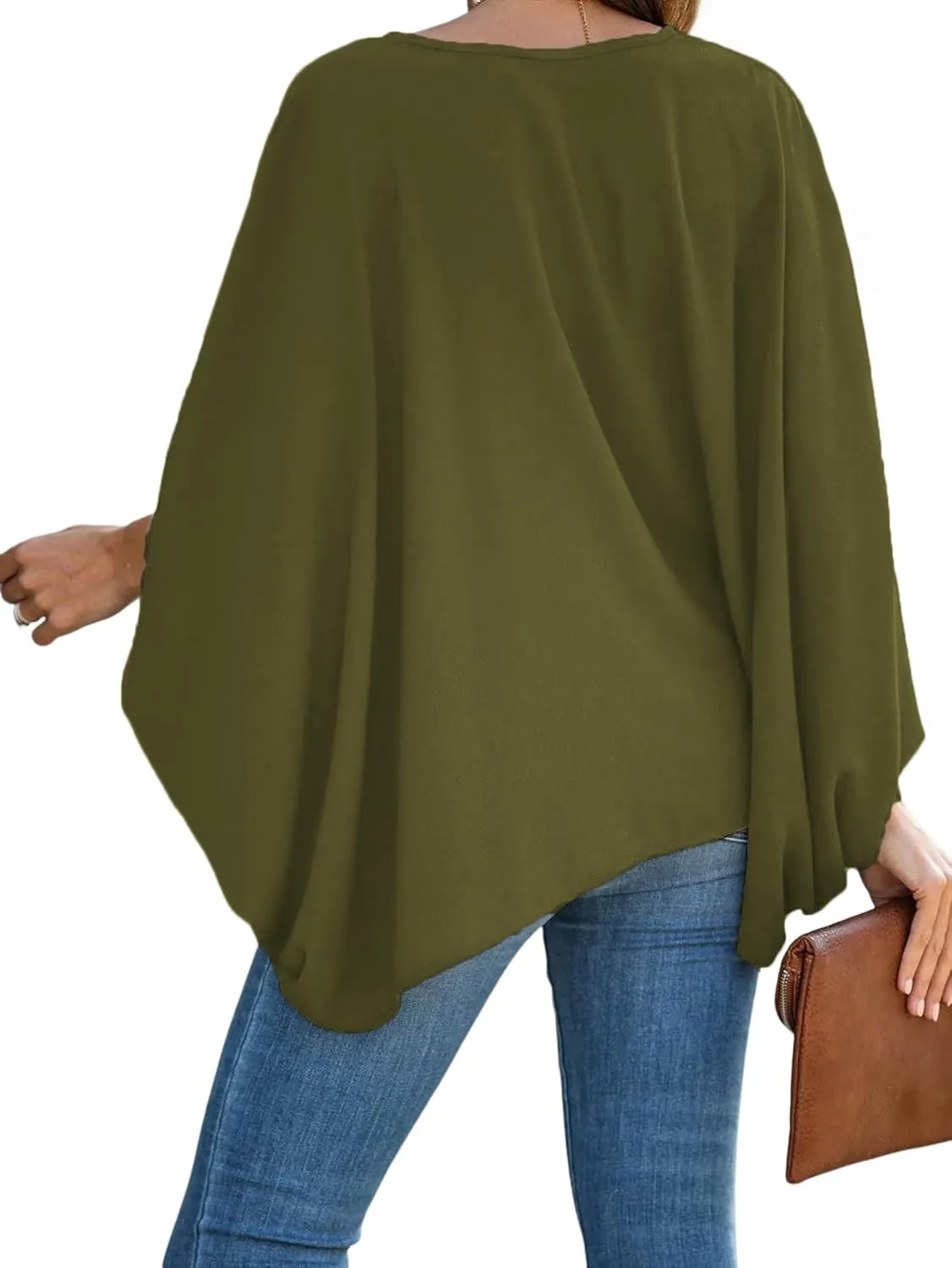 Vrtige Women's Casual V Neck Batwing Long Sleeve Blouse Shirt Tunic Top