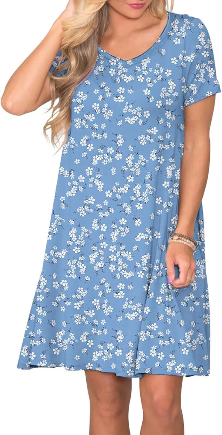 Women's Casual T Shirt Dress Summer Short Sleeve Swing Dresses with Pockets