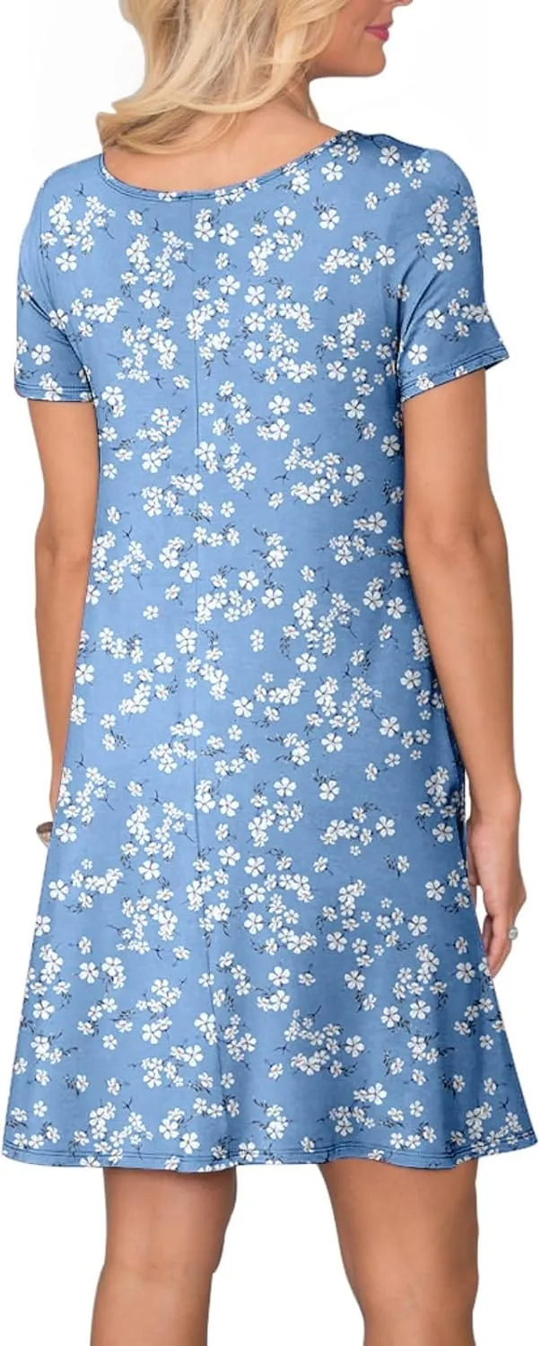 Women's Casual T Shirt Dress Summer Short Sleeve Swing Dresses with Pockets
