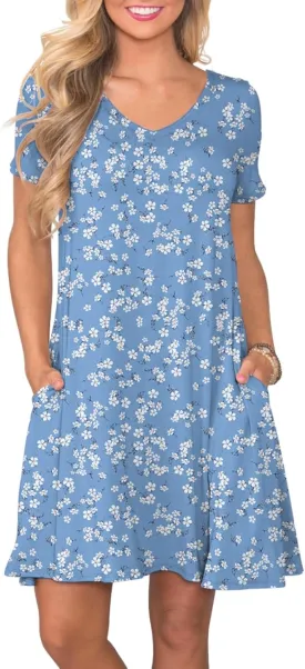 Women's Casual T Shirt Dress Summer Short Sleeve Swing Dresses with Pockets