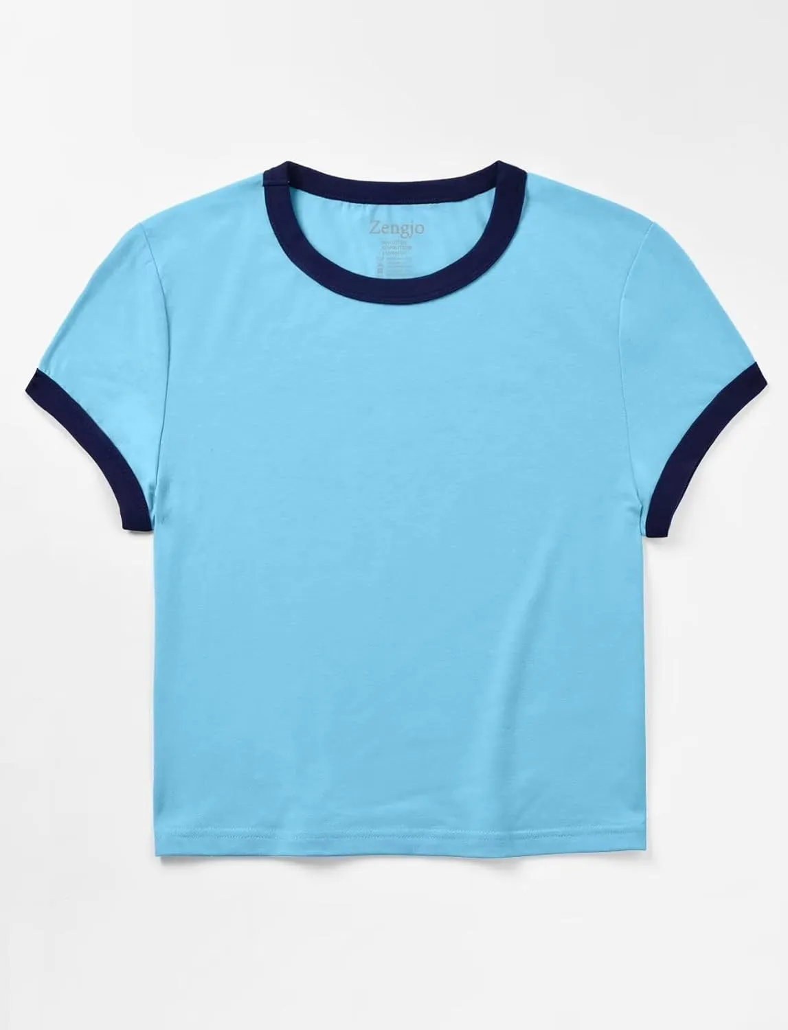Zengjo Ringer Tee Women Crewneck Short Sleeve Plain Retro T-Shirt Crop Top